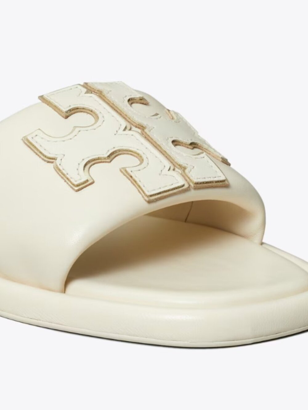 Tori Burch DOUBLE T SPORT SLIDE in light cream / gold - Picture 2 of 7